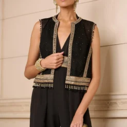 Tarun Tahiliani Black Halter Neck Embellished Jumpsuit 9 Tarun Tahiliani Black Halter Neck Embellished Jumpsuit -Outlet Loometta Store 6423ttw3 3