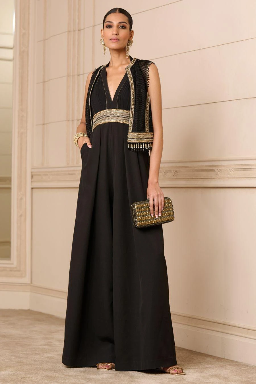 Tarun Tahiliani Black Halter Neck Embellished Jumpsuit 7 Tarun Tahiliani Black Halter Neck Embellished Jumpsuit - Image 5