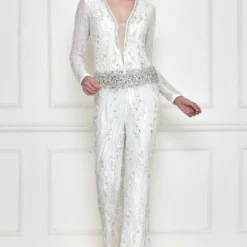 Dilnaz Frost White Sequinned Jumpsuit