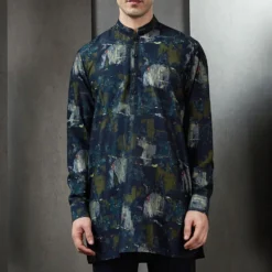 Rohit Gandhi + Rahul Khanna Men Ink & Olive Big Glitch Digital Printed Kurta -Outlet Loometta Store 8124rgrk34 3