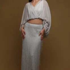 Shriya Som Blue Embellished Fringe Skirt