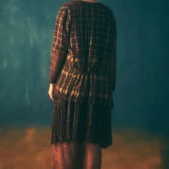 Urvashi Kaur Umber Micropleated Checkered Dress -Outlet Loometta Store 8823uk20 4