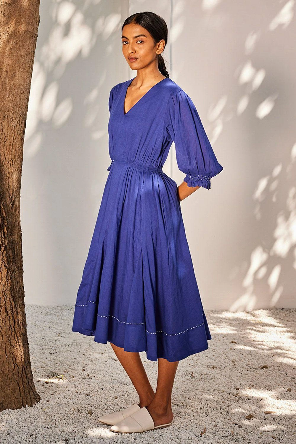 Khara Kapas Indigo Blue Flared Dress 4 Khara Kapas Indigo Blue Flared Dress - Image 2