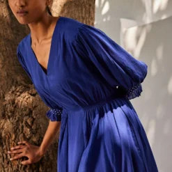 Khara Kapas Indigo Blue Flared Dress 8 Khara Kapas Indigo Blue Flared Dress -Outlet Loometta Store 91023kk20 3