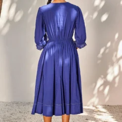 Khara Kapas Indigo Blue Flared Dress 9 Khara Kapas Indigo Blue Flared Dress -Outlet Loometta Store 91023kk20 4