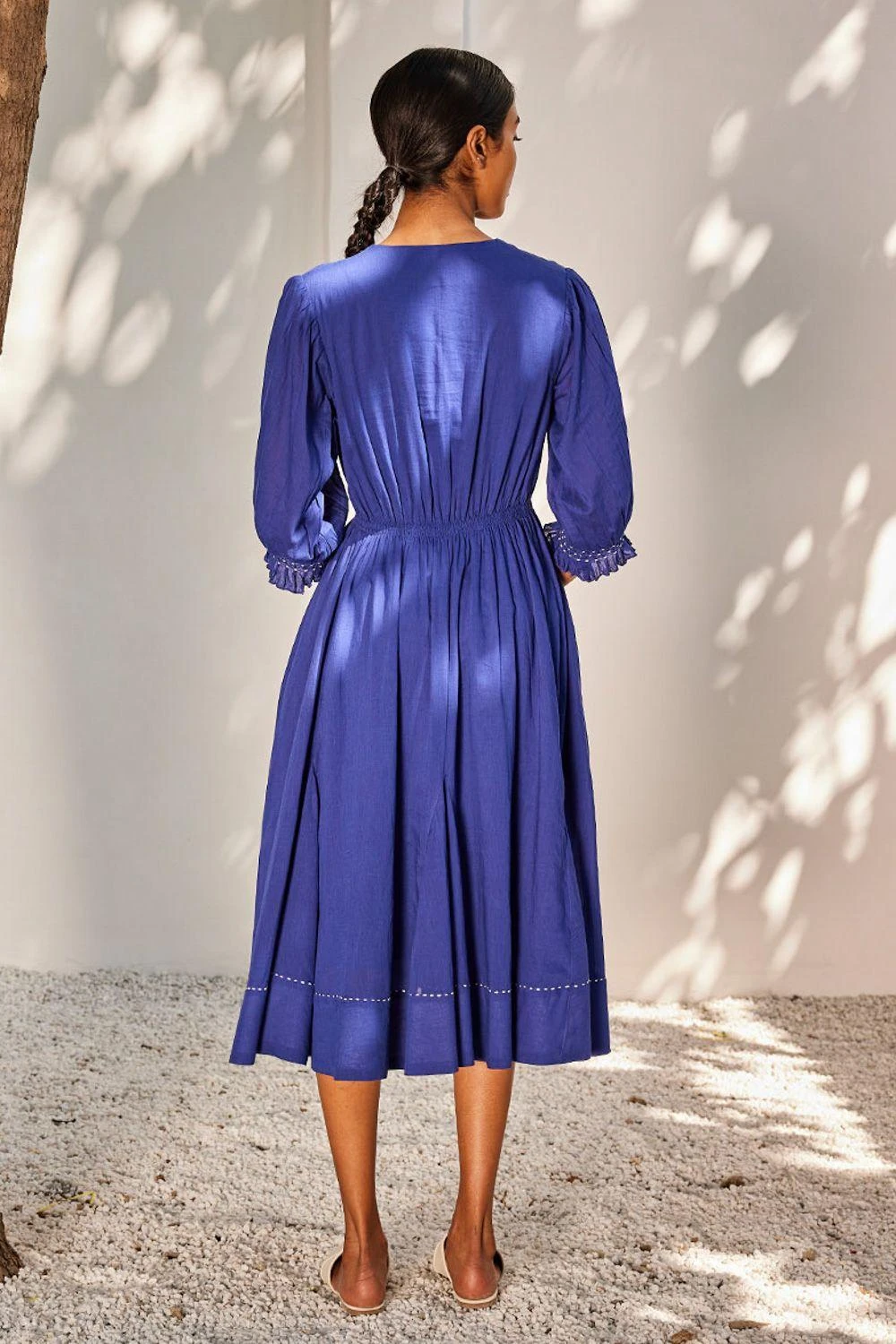 Khara Kapas Indigo Blue Flared Dress 6 Khara Kapas Indigo Blue Flared Dress - Image 4