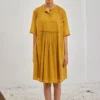 Khara Kapas Mustard Yellow Mulmul Cotton Dress -Outlet Loometta Store 91023kk40 1