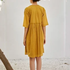 Khara Kapas Mustard Yellow Mulmul Cotton Dress -Outlet Loometta Store 91023kk40 4