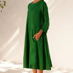 Khara Kapas Forest Green Midi Dress -Outlet Loometta Store 91023kk7 2