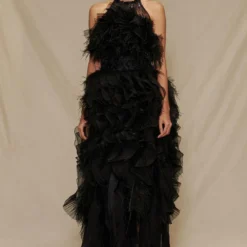 Shriya Som Black Organza Halter Neck Ruffle Dress