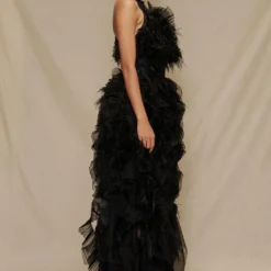 Shriya Som Black Organza Halter Neck Ruffle Dress -Outlet Loometta Store 912ss23 3