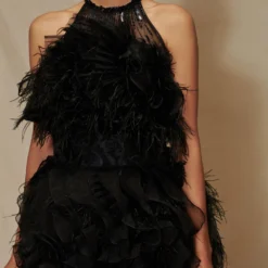 Shriya Som Black Organza Halter Neck Ruffle Dress -Outlet Loometta Store 912ss23 4