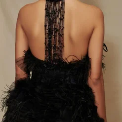 Shriya Som Black Organza Halter Neck Ruffle Dress -Outlet Loometta Store 912ss23 5