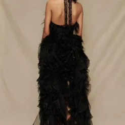 Shriya Som Black Organza Halter Neck Ruffle Dress -Outlet Loometta Store 912ss23 6