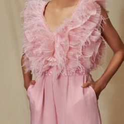 Shriya Som Feather Pre-pleated Jumpsuit With Belt -Outlet Loometta Store 912ss24 3