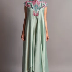 Amit Aggarwal Mint Draped Dress With A Metallic Chevron Yoke
