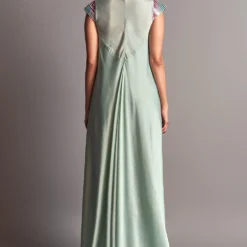 Amit Aggarwal Mint Draped Dress With A Metallic Chevron Yoke -Outlet Loometta Store aair 057 mnt 3