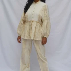 Ahmev Buttoned Top With Box Pleated Sleeves