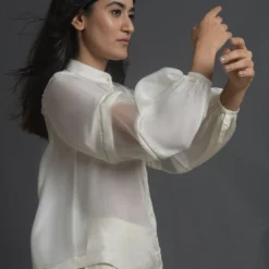 Ahmev Silk Organza Puff Sleeves Shirt -Outlet Loometta Store ahm sfd 003 4