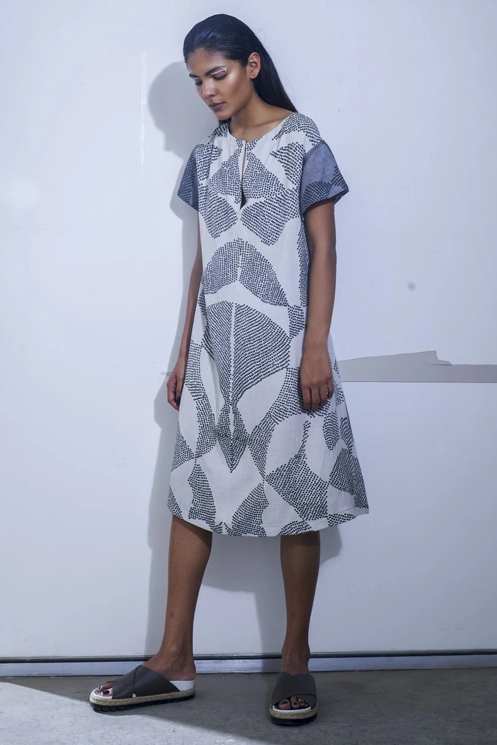 Urvashi Kaur Ecru-grey Shibori Panelled Dress 3 Urvashi Kaur Ecru-grey Shibori Panelled Dress