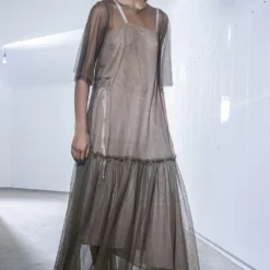 Urvashi Kaur Olive Green Drop Waist Sheer Dress