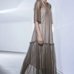 Urvashi Kaur Olive Green Drop Waist Sheer Dress -Outlet Loometta Store akara 35 3