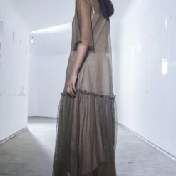 Urvashi Kaur Olive Green Drop Waist Sheer Dress -Outlet Loometta Store akara 35 4