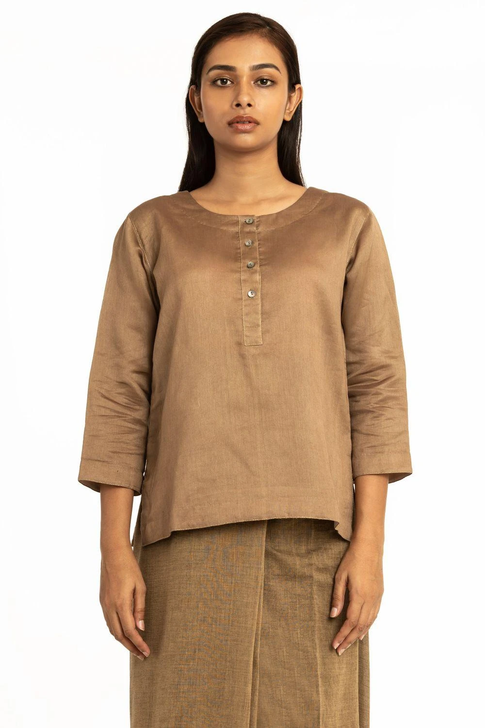 Akaaro Beige Cotton Kameez Blouse 3 Akaaro Beige Cotton Kameez Blouse