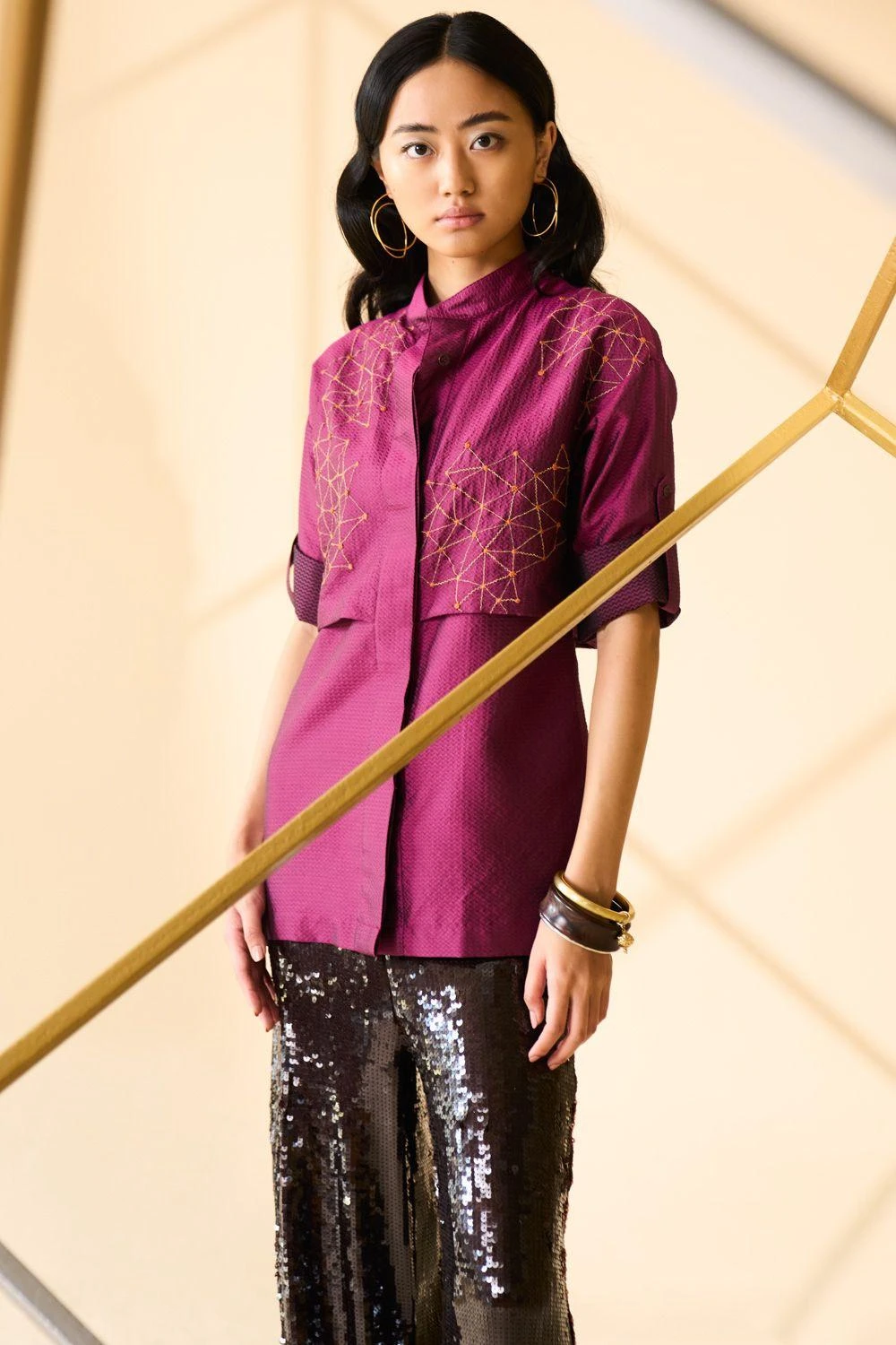 Alamelu Magenta Layered Silk Shirt 4 Alamelu Magenta Layered Silk Shirt - Image 2