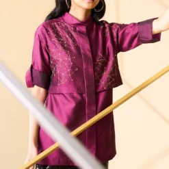 Alamelu Magenta Layered Silk Shirt 8 Alamelu Magenta Layered Silk Shirt -Outlet Loometta Store alfw 009 3