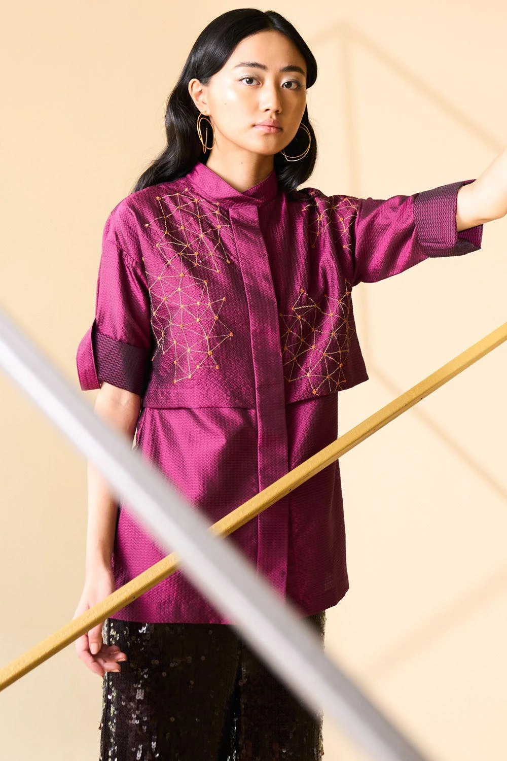 Alamelu Magenta Layered Silk Shirt 5 Alamelu Magenta Layered Silk Shirt - Image 3