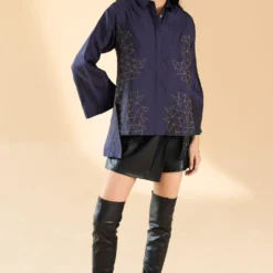 Alamelu Cobalt Blue Textured Silk Top