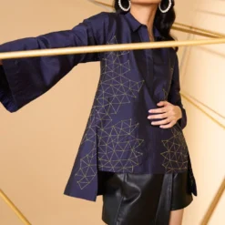 Alamelu Cobalt Blue Textured Silk Top -Outlet Loometta Store alfw 012 3