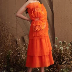 Shriya Som Orange Organza Frill Draped Dress -Outlet Loometta Store augss9 3
