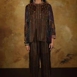 Sunira Designs Mirch Masala Front Pleated Brown Shirt