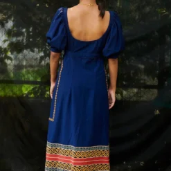 Chandrima Cobalt Blue Cotton Embroidered Midi Dress -Outlet Loometta Store cfw20d06 3
