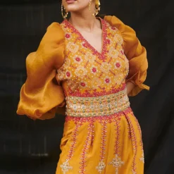 Chandrima Mustard Chanderi Flared Jumpsuit -Outlet Loometta Store cfw20js17 3