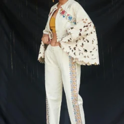 Chandrima Ivory Kala Cotton Embroidered Pants