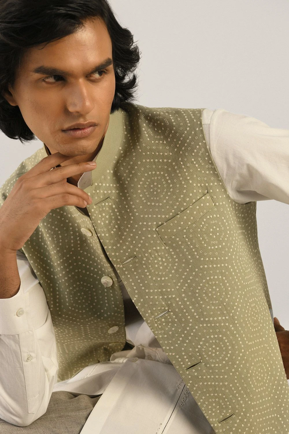 Countrymade Sage Green Linen Bundi 6 Countrymade Sage Green Linen Bundi - Image 4