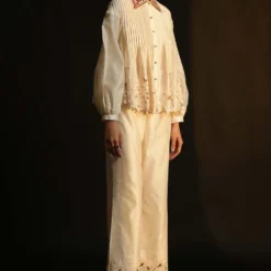 Chandrima Ivory Shirt With Embroidered Collar -Outlet Loometta Store css21t28 2