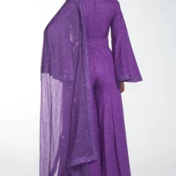 Itrh Purple Crystal Jumpsuit With Dupatta -Outlet Loometta Store dc22w040 3