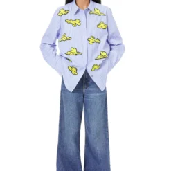 Dhruv Kapoor Striped Blue Shirt With Cloud Embroidery