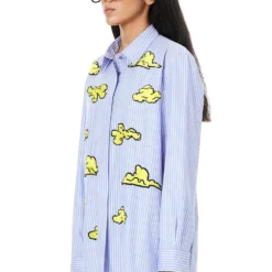 Dhruv Kapoor Striped Blue Shirt With Cloud Embroidery -Outlet Loometta Store dksd 06 3