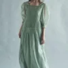 SWGT Sage Green Silk Chanderi Pintucked Dress -Outlet Loometta Store dr1 21 1