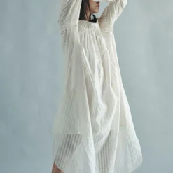 SWGT Ivory Striped Off Shoulder Dress