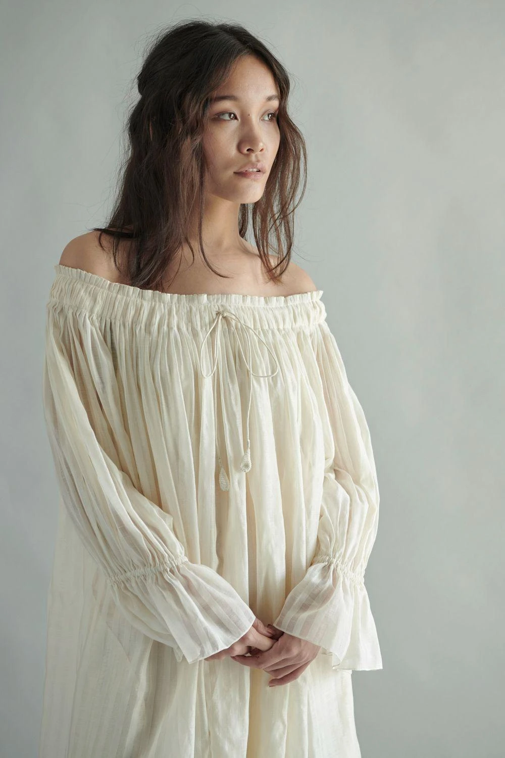 SWGT Ivory Striped Off Shoulder Dress 4 SWGT Ivory Striped Off Shoulder Dress - Image 2