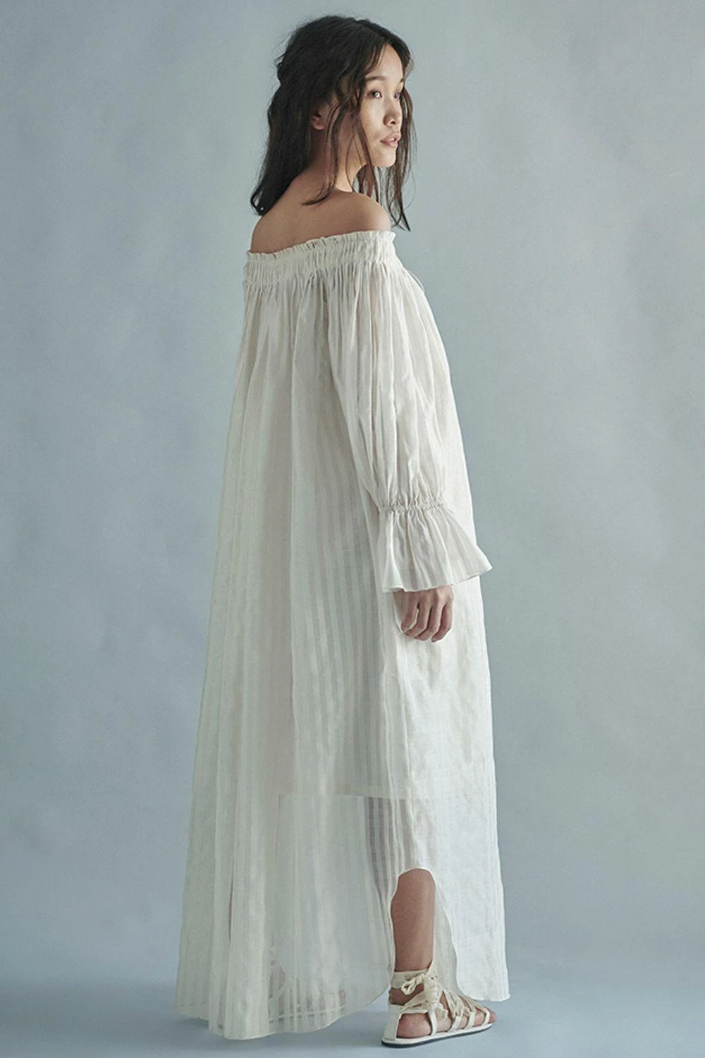 SWGT Ivory Striped Off Shoulder Dress 5 SWGT Ivory Striped Off Shoulder Dress - Image 3