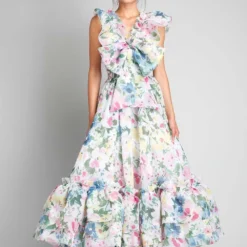 Gauri & Nainika Bow Midi Dress With Ruffles