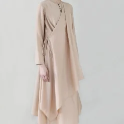 Salmon Asymmetric Drape Dress