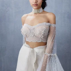 Torani Off White Tulle Dori Work Blouse -Outlet Loometta Store jpss019b 3